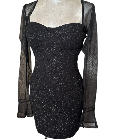 Windsor Women’s Evening Cocktail Dress Black Sparkly With Sheer Sleeves Size L - Picture 15 of 17